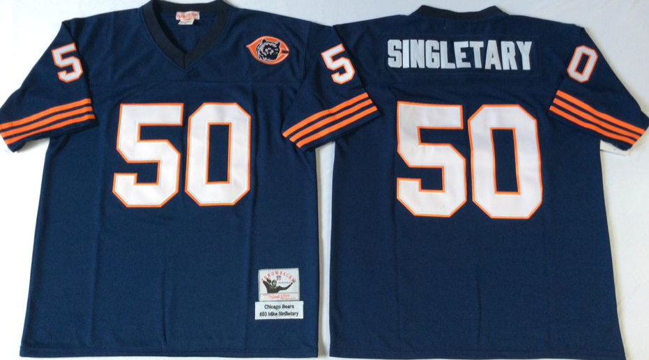 Men NFL Chicago Bears 50 Singletary blue Mitchell Ness jerseys
